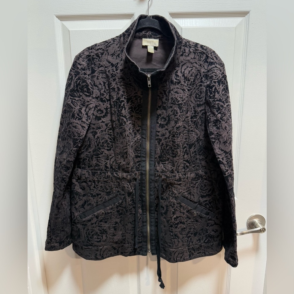 Denim LOFT Black velvet Floral Women's Jacket size L - Picture 2 of 11